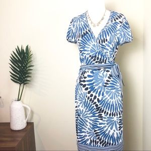 BCBG Blue Floral Wrap Dress with V-Neck